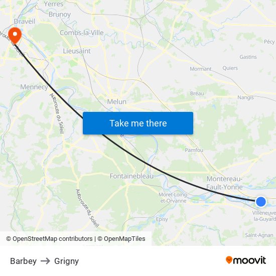 Barbey to Grigny map