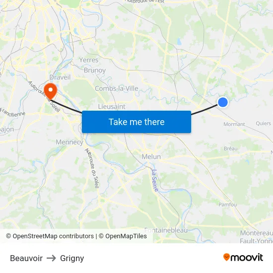 Beauvoir to Grigny map