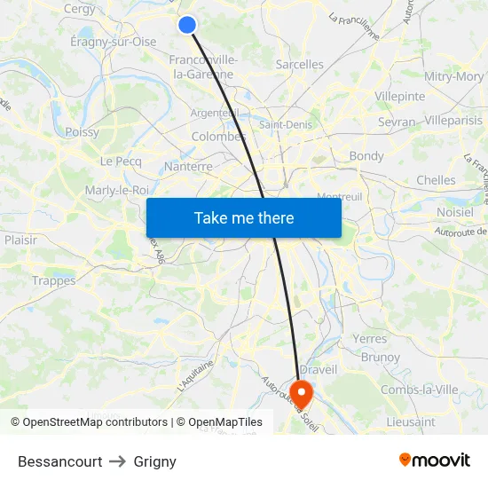 Bessancourt to Grigny map