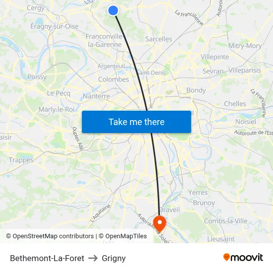 Bethemont-La-Foret to Grigny map