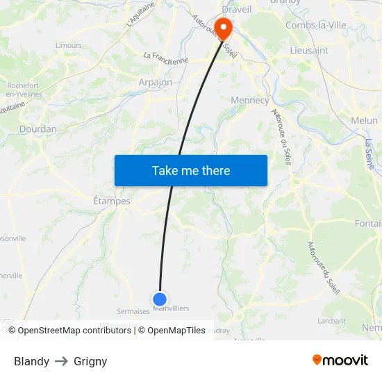 Blandy to Grigny map
