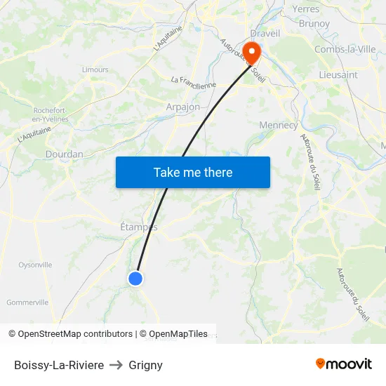 Boissy-La-Riviere to Grigny map