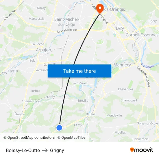 Boissy-Le-Cutte to Grigny map