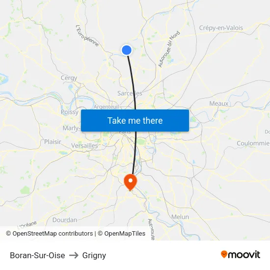Boran-Sur-Oise to Grigny map