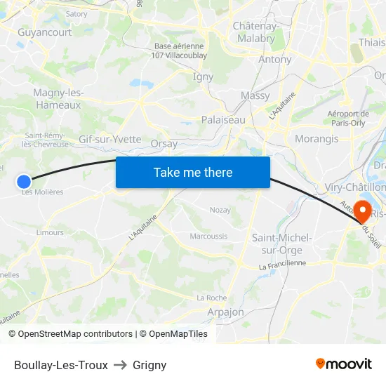 Boullay-Les-Troux to Grigny map