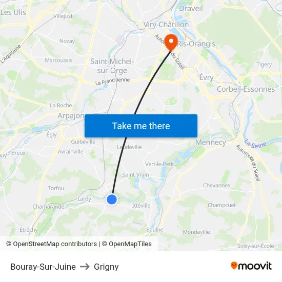 Bouray-Sur-Juine to Grigny map