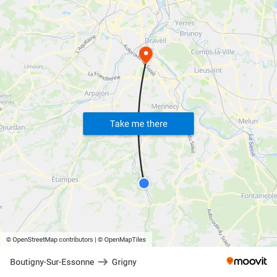 Boutigny-Sur-Essonne to Grigny map