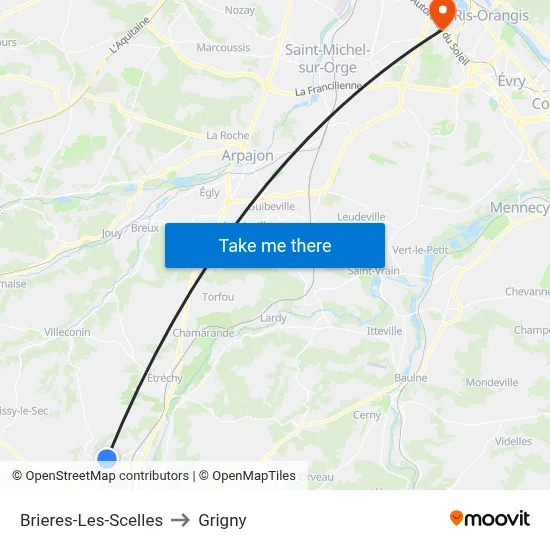 Brieres-Les-Scelles to Grigny map