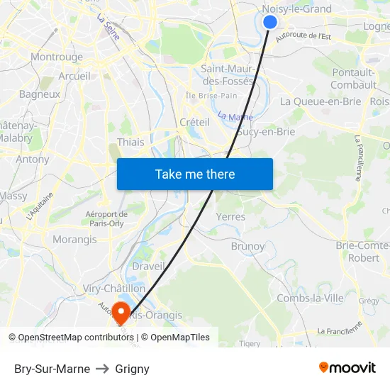 Bry-Sur-Marne to Grigny map