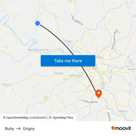 Buhy to Grigny map