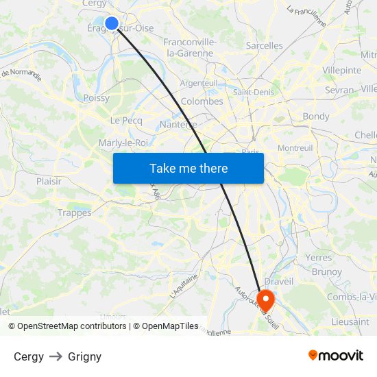 Cergy to Grigny map