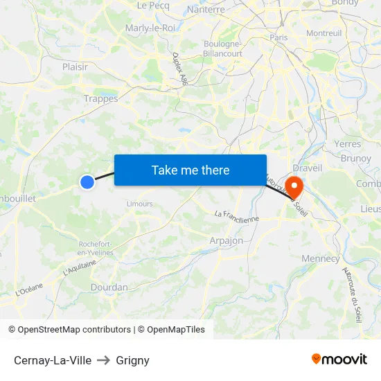 Cernay-La-Ville to Grigny map