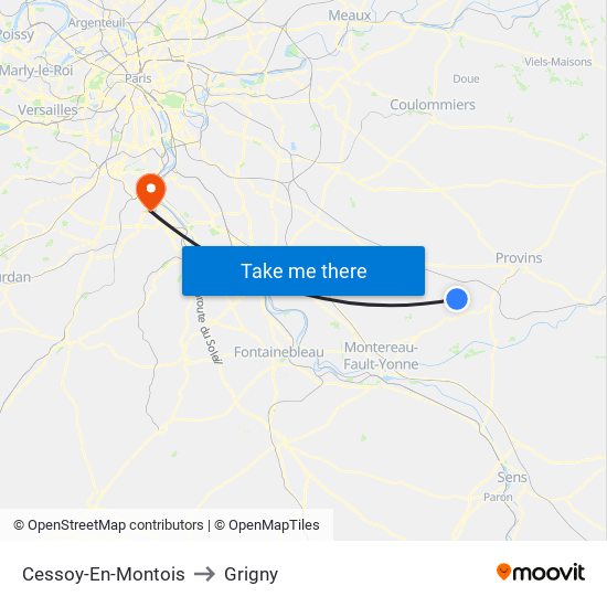 Cessoy-En-Montois to Grigny map