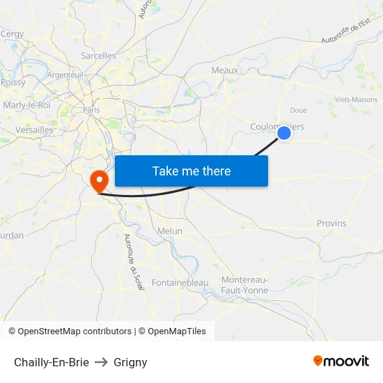 Chailly-En-Brie to Grigny map