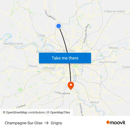 Champagne-Sur-Oise to Grigny map