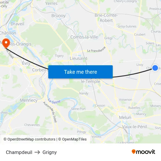 Champdeuil to Grigny map