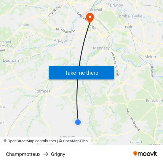 Champmotteux to Grigny map