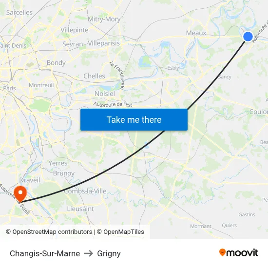 Changis-Sur-Marne to Grigny map