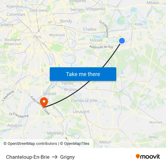 Chanteloup-En-Brie to Grigny map