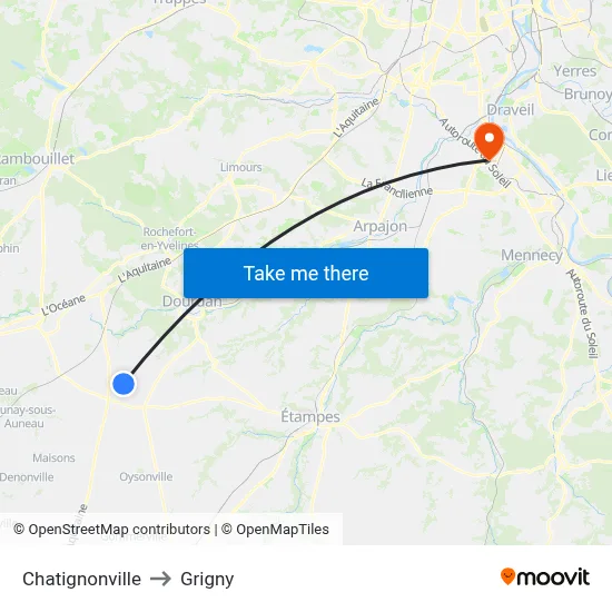 Chatignonville to Grigny map