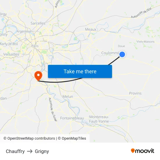 Chauffry to Grigny map