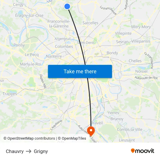 Chauvry to Grigny map