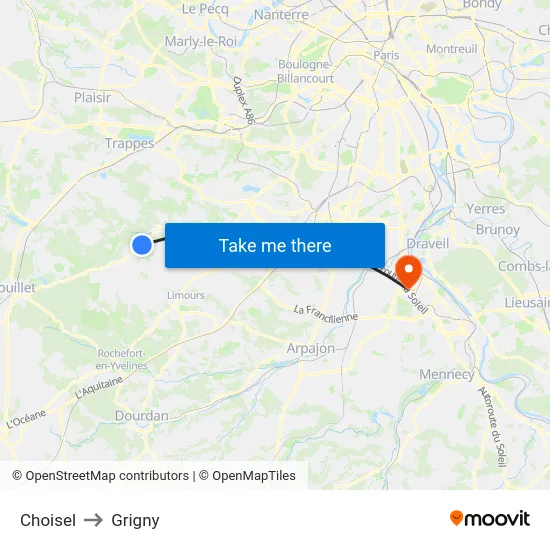 Choisel to Grigny map