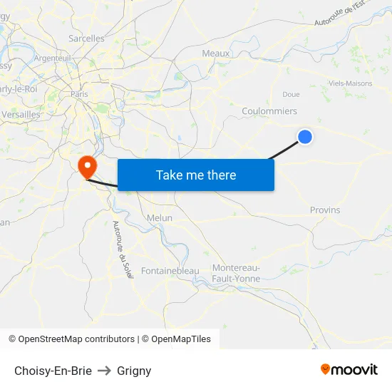 Choisy-En-Brie to Grigny map