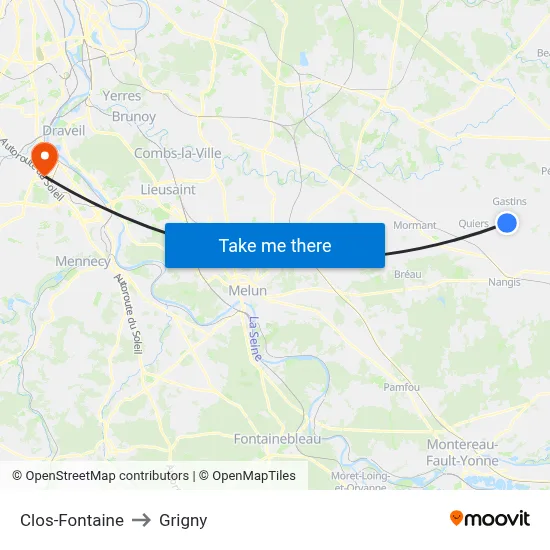 Clos-Fontaine to Grigny map