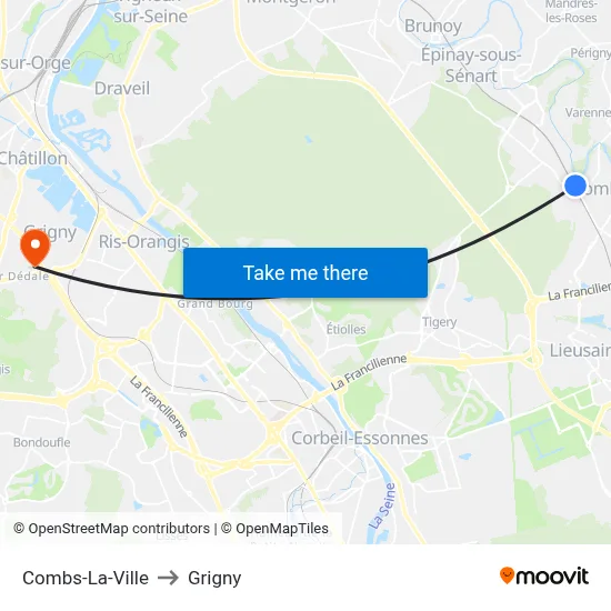 Combs-La-Ville to Grigny map