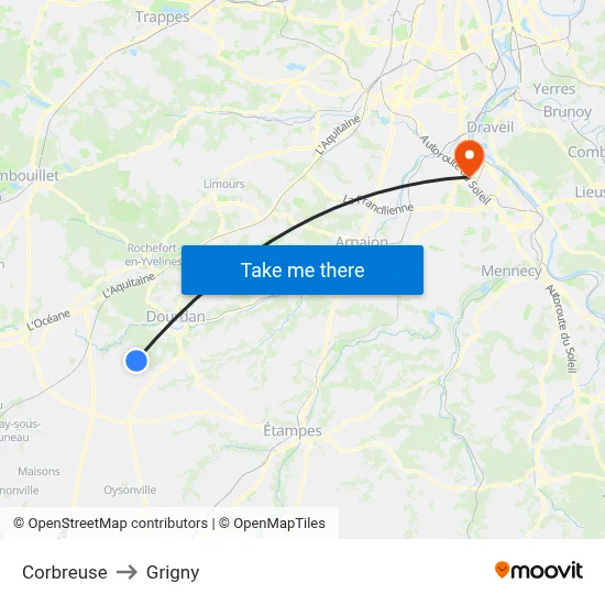 Corbreuse to Grigny map