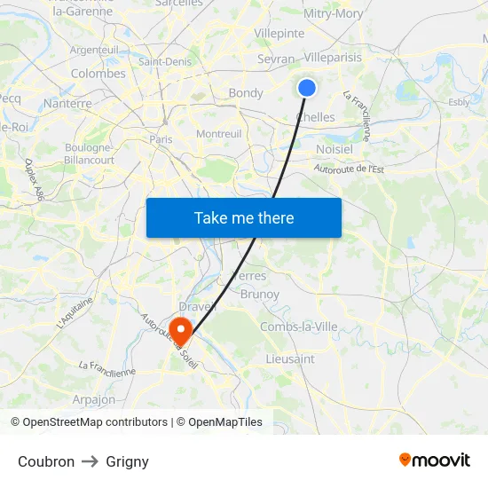 Coubron to Grigny map