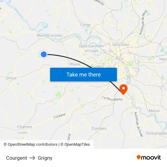 Courgent to Grigny map