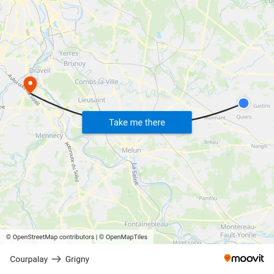 Courpalay to Grigny map