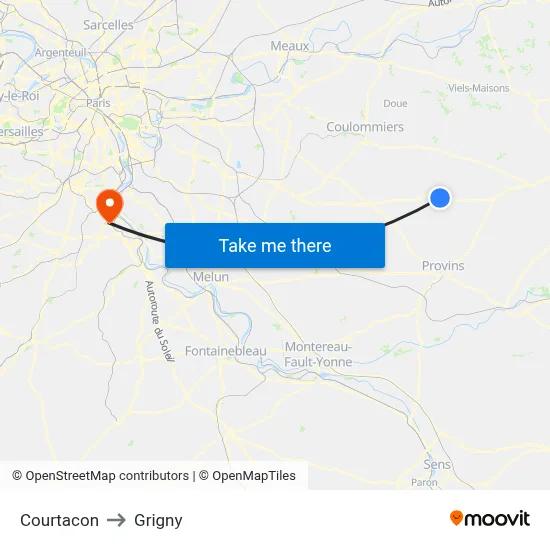 Courtacon to Grigny map