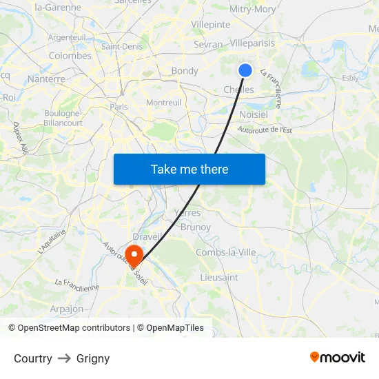 Courtry to Grigny map