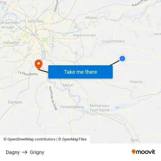 Dagny to Grigny map