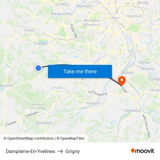 Dampierre-En-Yvelines to Grigny map