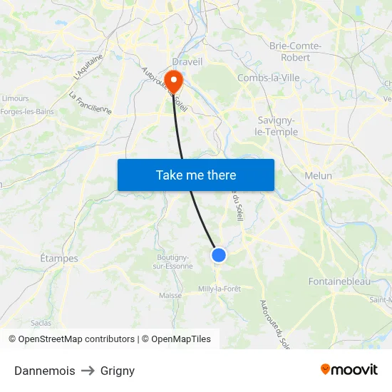 Dannemois to Grigny map