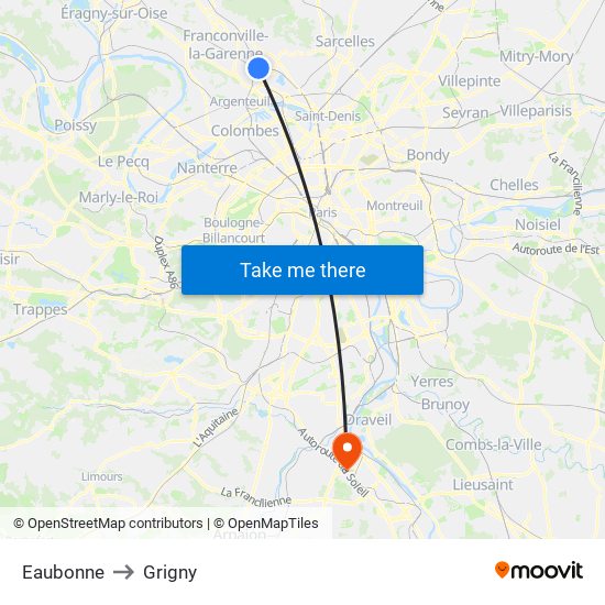 Eaubonne to Grigny map