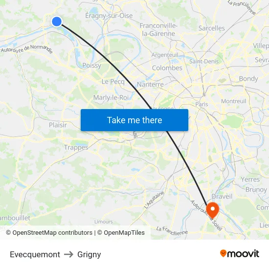Evecquemont to Grigny map