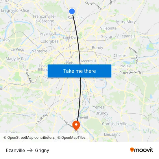 Ezanville to Grigny map