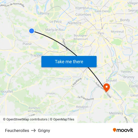 Feucherolles to Grigny map