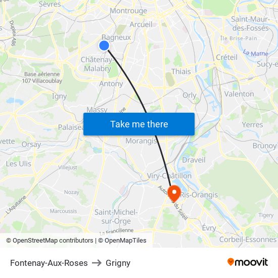 Fontenay-Aux-Roses to Grigny map