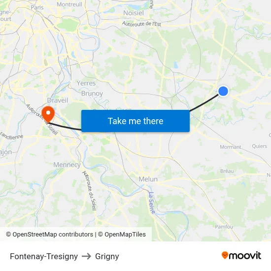 Fontenay-Tresigny to Grigny map