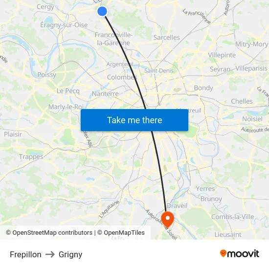 Frepillon to Grigny map