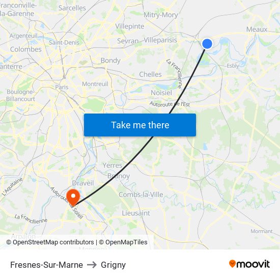 Fresnes-Sur-Marne to Grigny map
