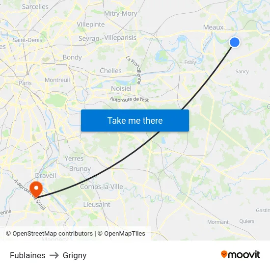 Fublaines to Grigny map