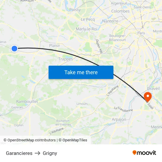 Garancieres to Grigny map