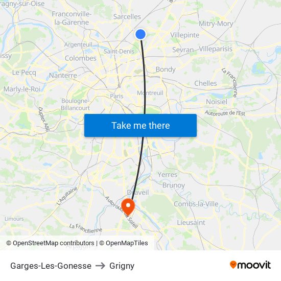 Garges-Les-Gonesse to Grigny map